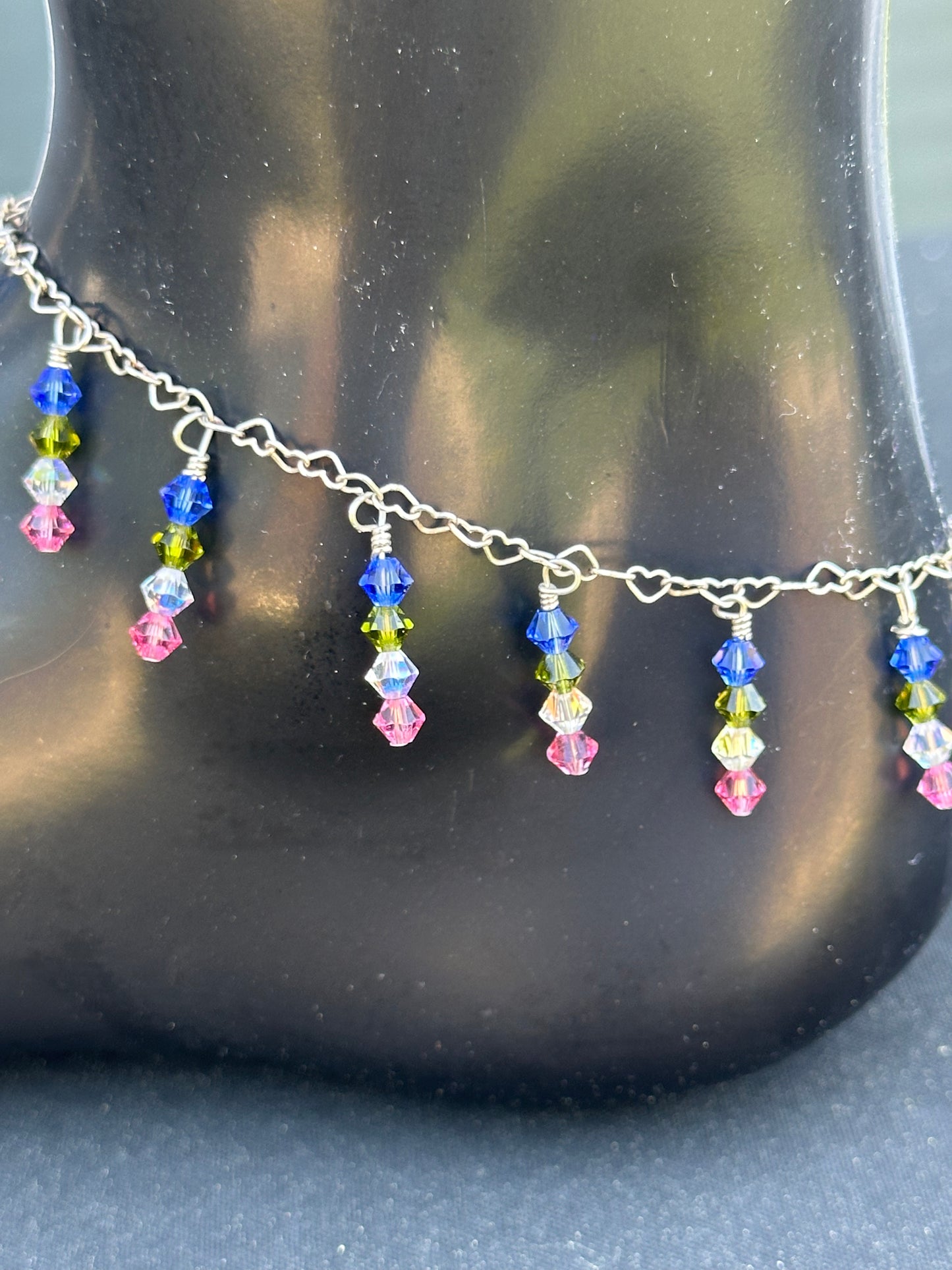 Swarovski Crystal and Heart Chain Anklet