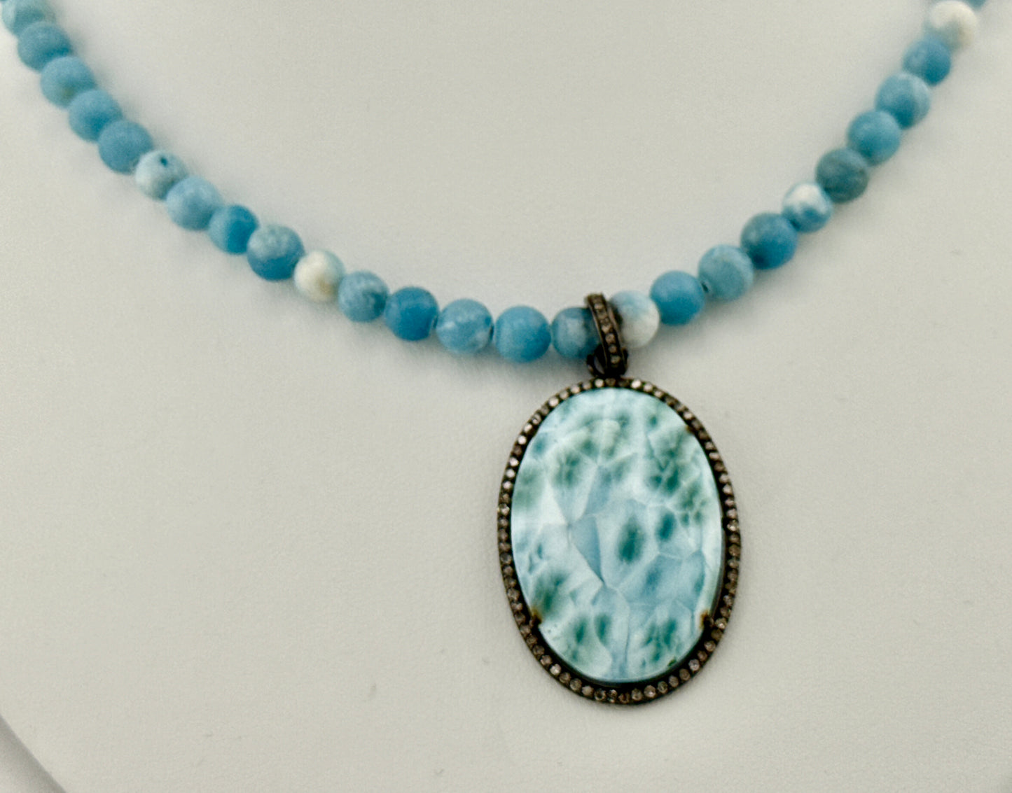 Larimar and diamond necklace