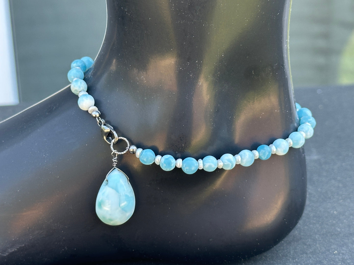 Larimar and Pearl Anklet