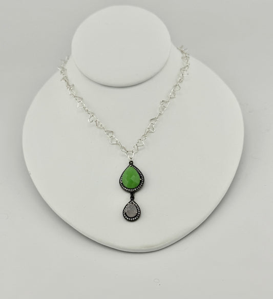 Chalcedony Druzy Quartz White Topaz & Sterling Silver