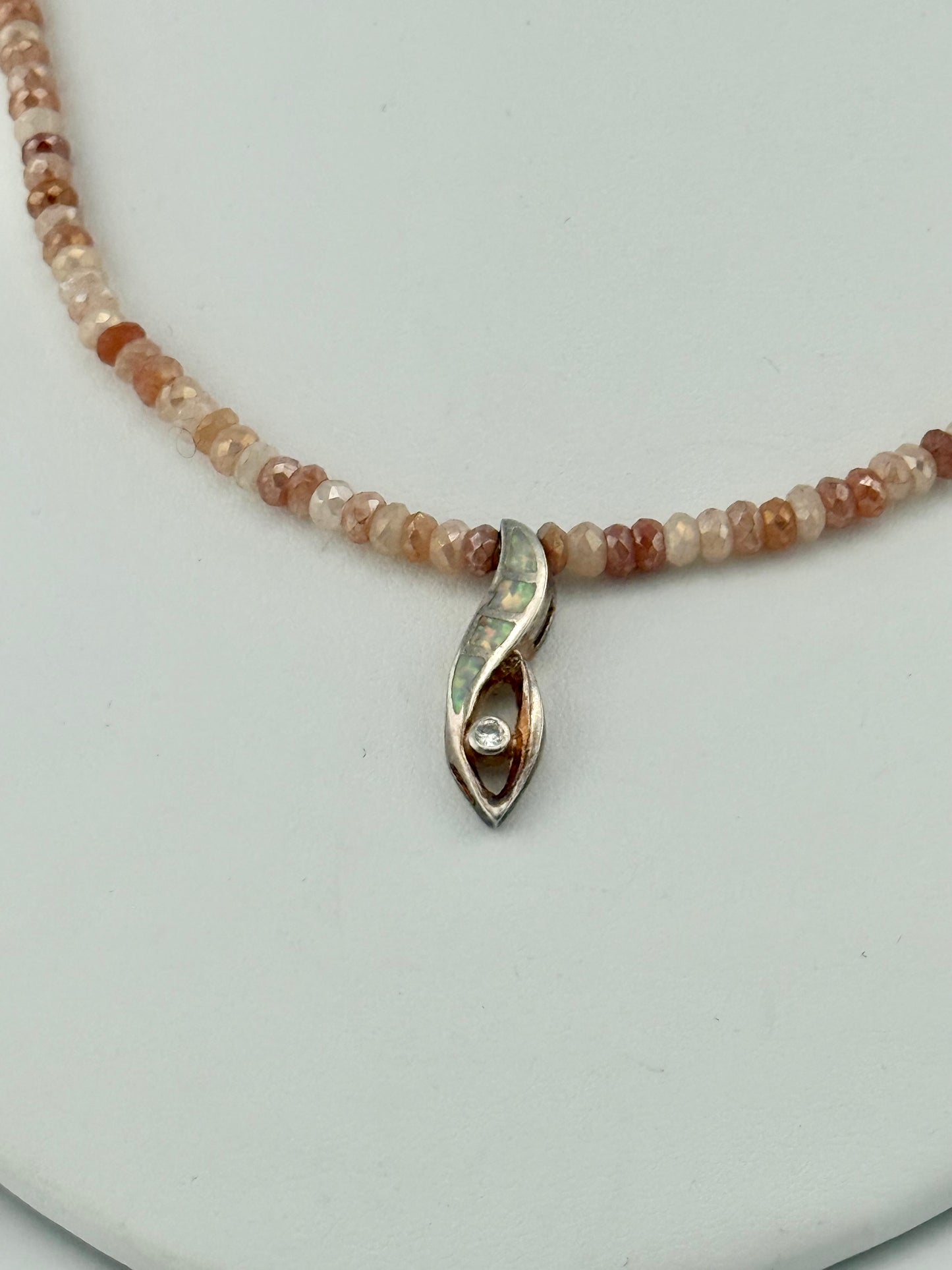 Moonstone Cubic Zirconia Lab Opal Necklace