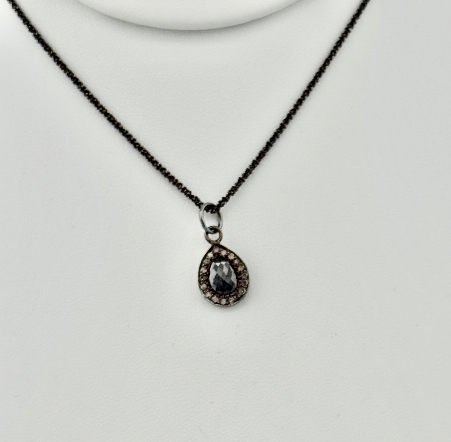 Tiny raw blue diamond necklace