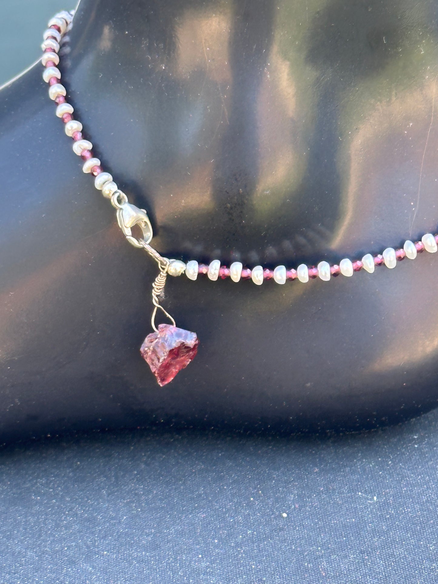 Garnet & Pearl Anklet