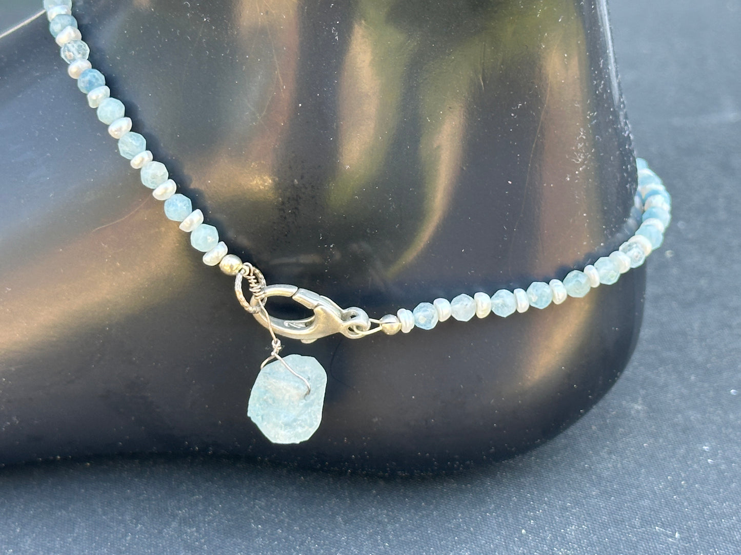 Aquamarine & Freshwater Pearl Anklet