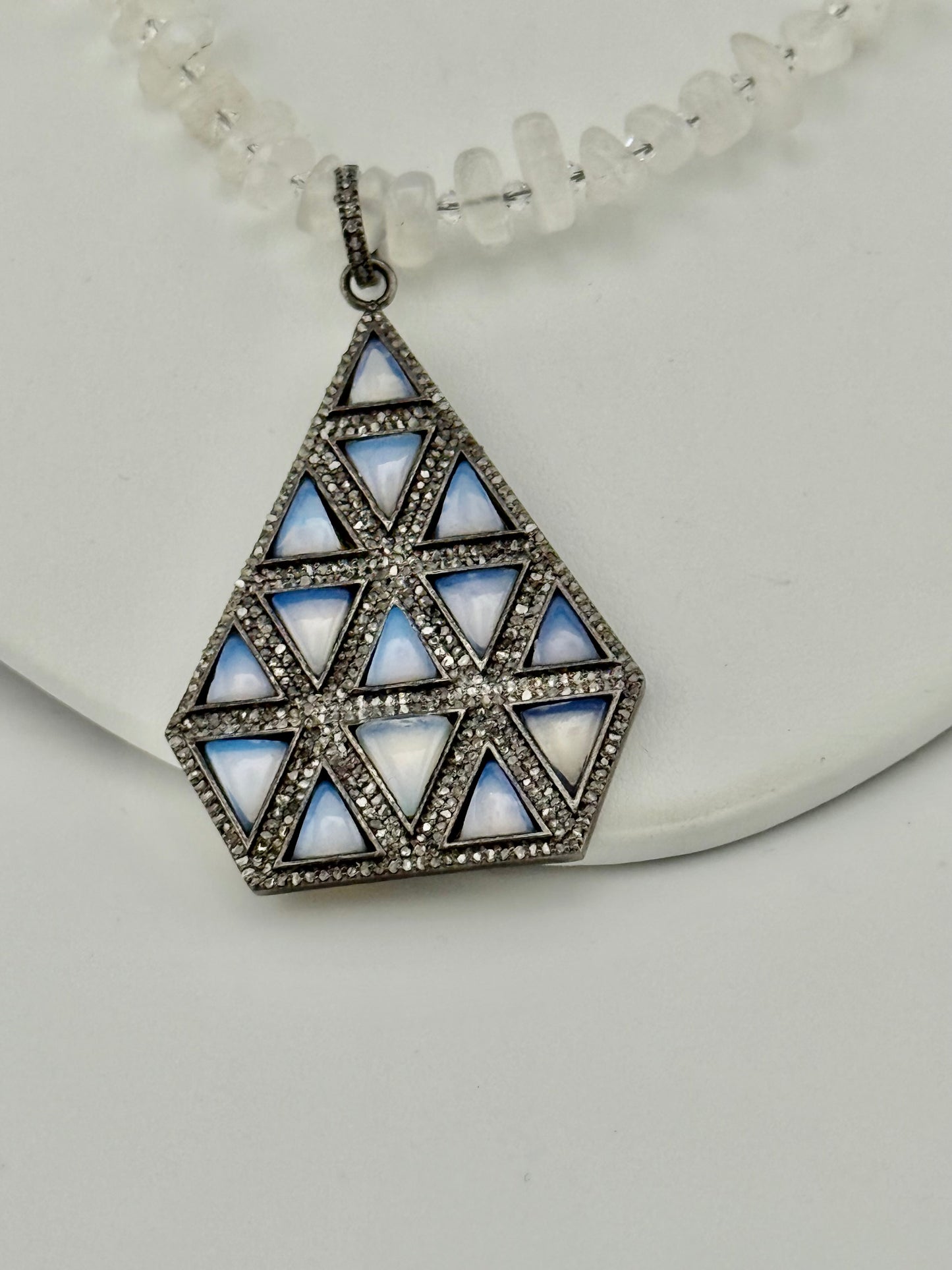 Moonstone & Diamond Geometric Necklace
