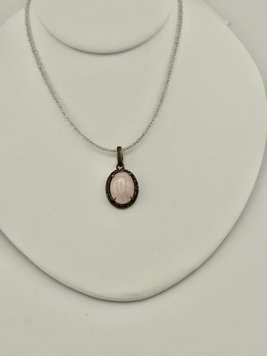 Small Rose Quartz & Diamond Necklace