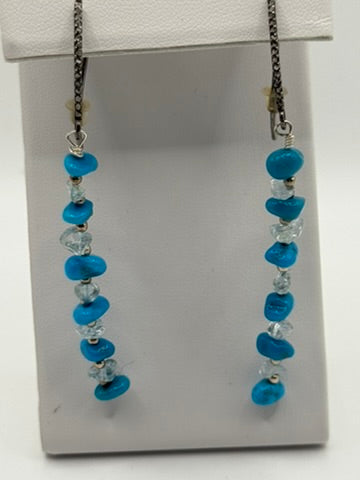 Sleeping Beauty Turquoise, Blue Topaz & Diamond Earrings