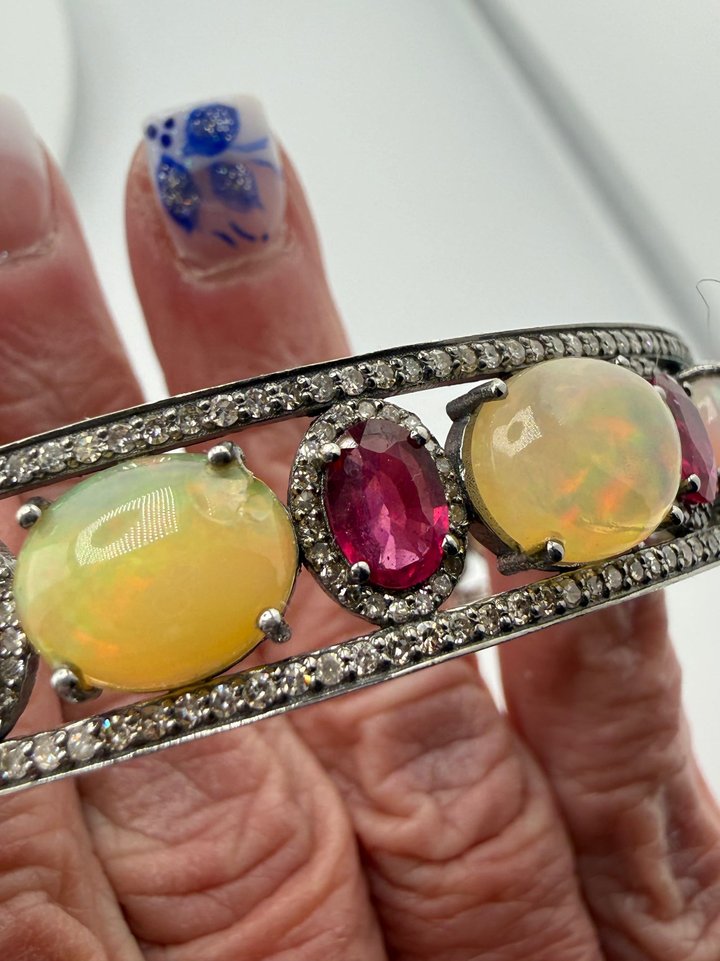Opal Ruby Diamond Bangle Bracelet