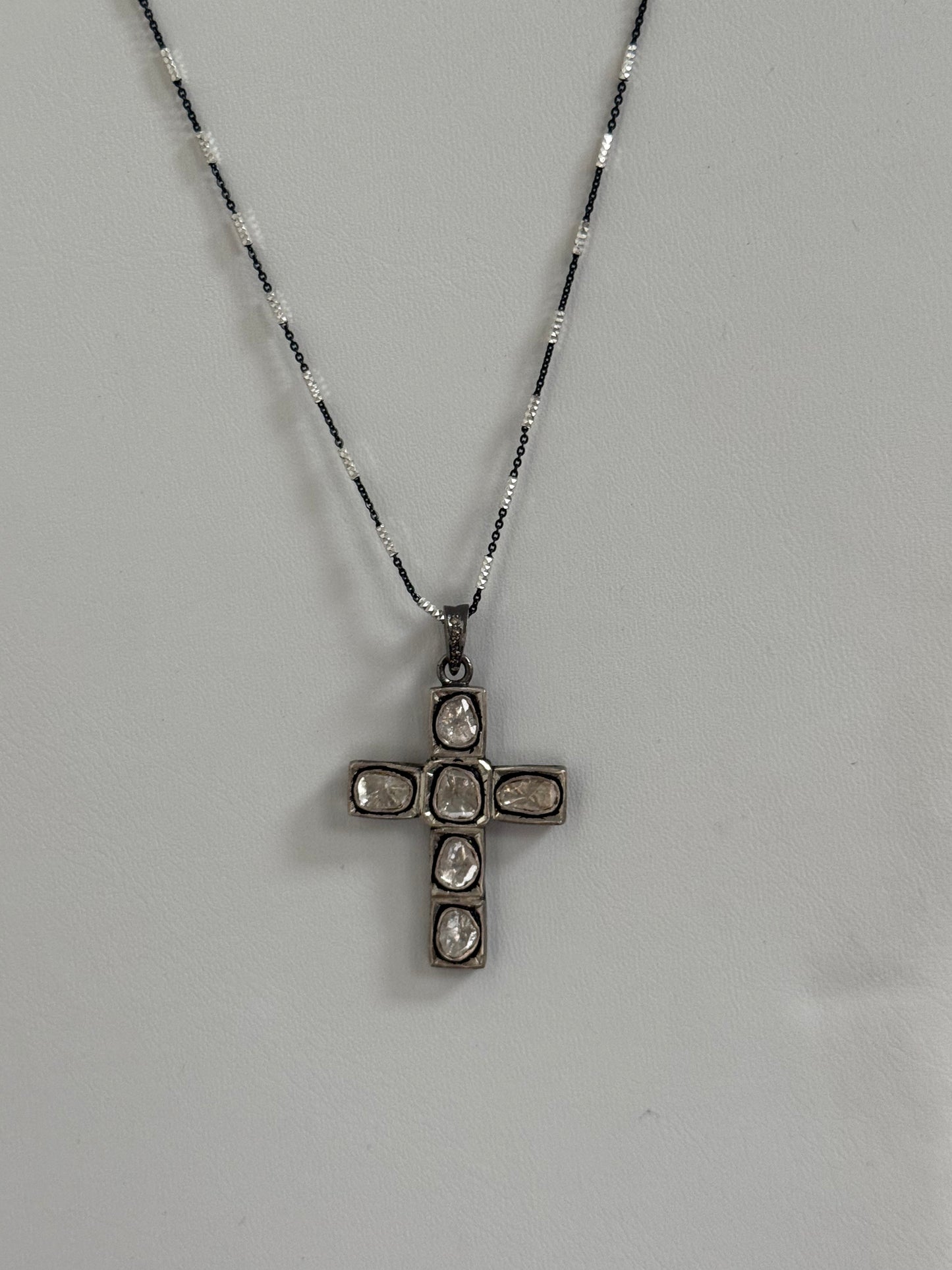 Rose Cut Diamond Cross Necklace