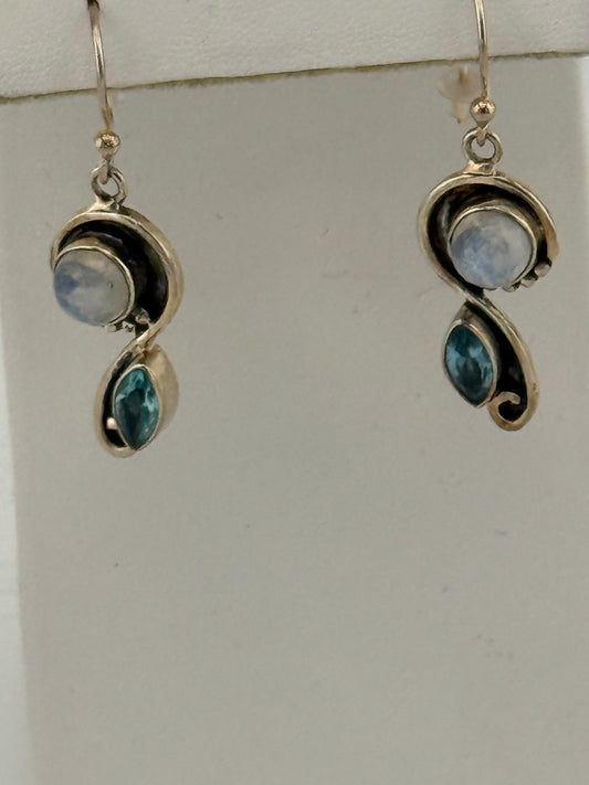 Moonstone & Blue Topaz Earrings
