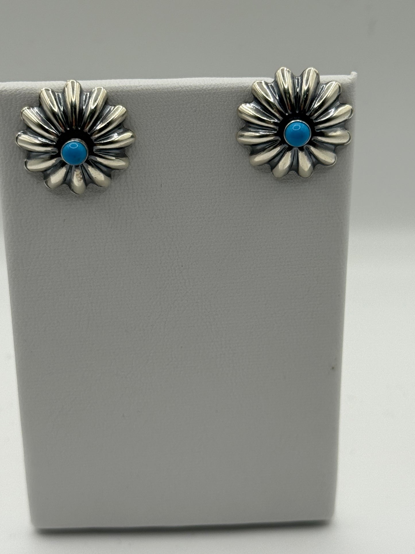 Turquoise and Sterling Silver Flower Earrings