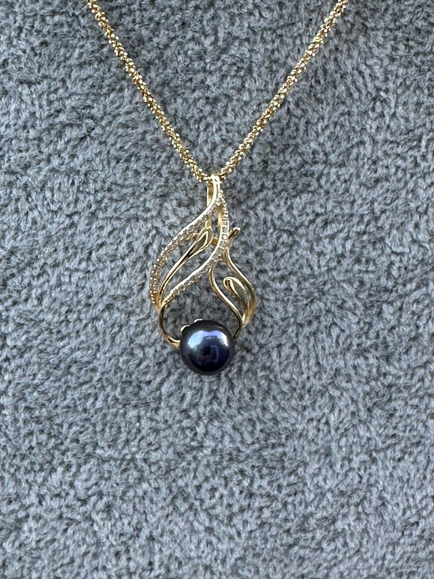 Akoya Pearl, SS and CZ Necklace Gold