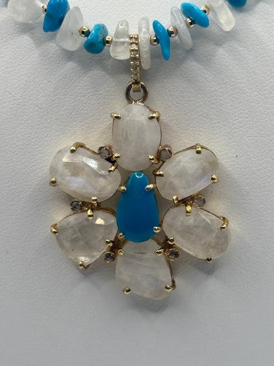 Moonstone and Sleeping Beauty Flower Necklace