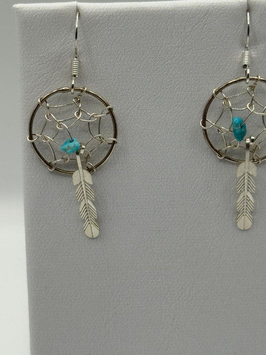 Sterling Silver and Turquoise Feather Earrings