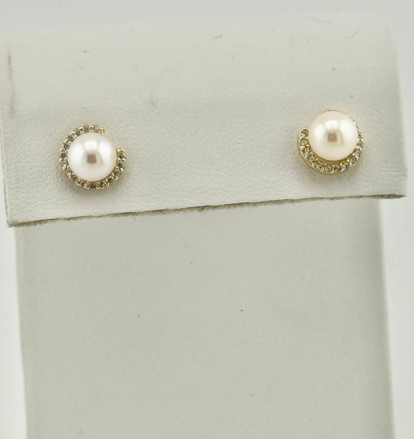 Gold Pearl and Cubic Zirconia Earrings