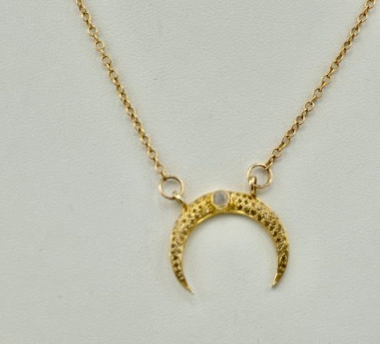 Diamond Moonstone Crescent Moon Necklace