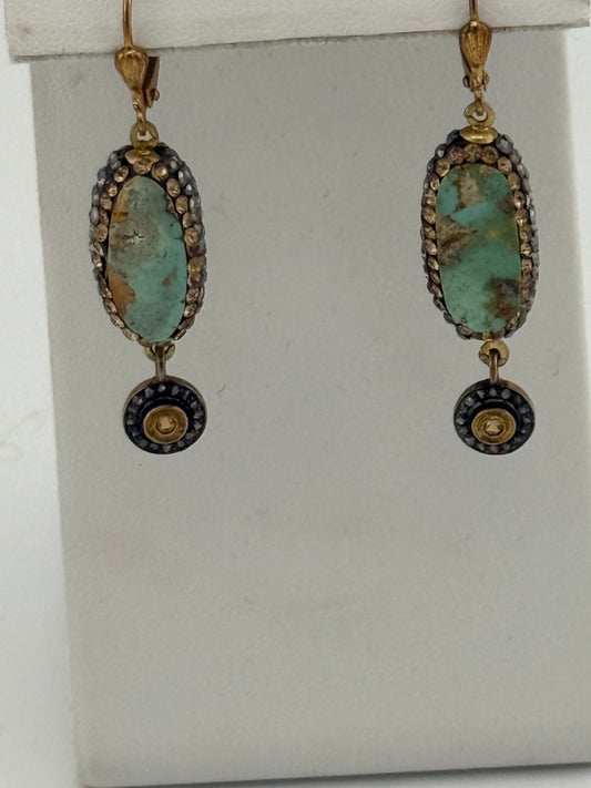 Turquoise Swarovski Diamond & Citrine Earrings
