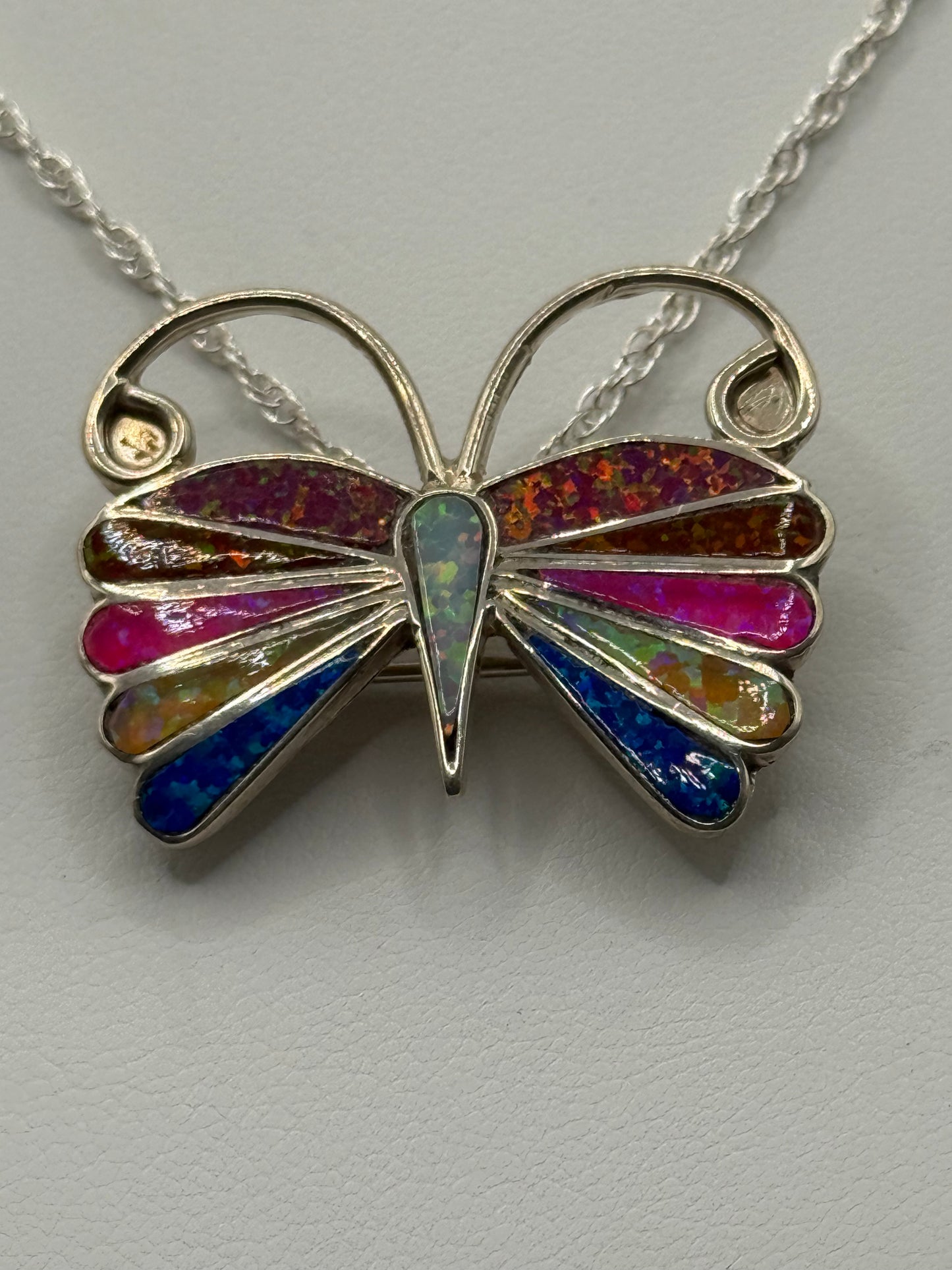 Multi Opal Stone Butterfly Necklace and Pin
