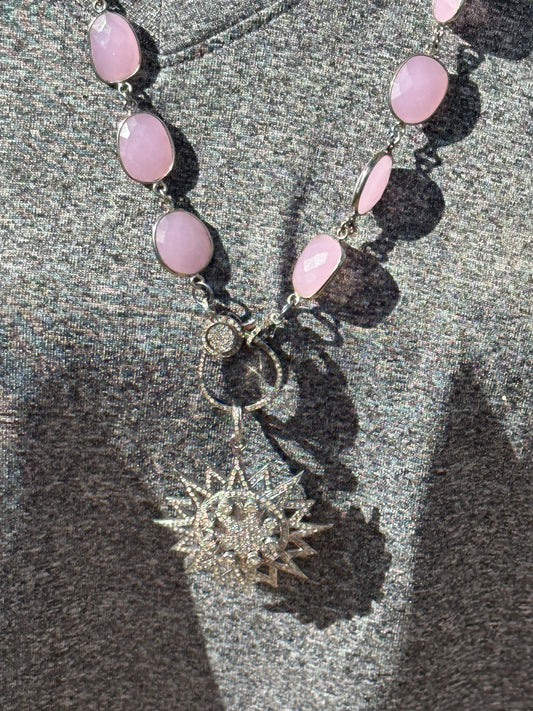 Rose Quartz and Diamond Sun Necklace