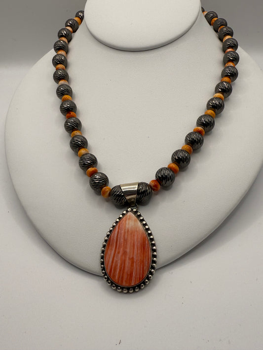 Spiny Oyster and Sterling Silver Necklace