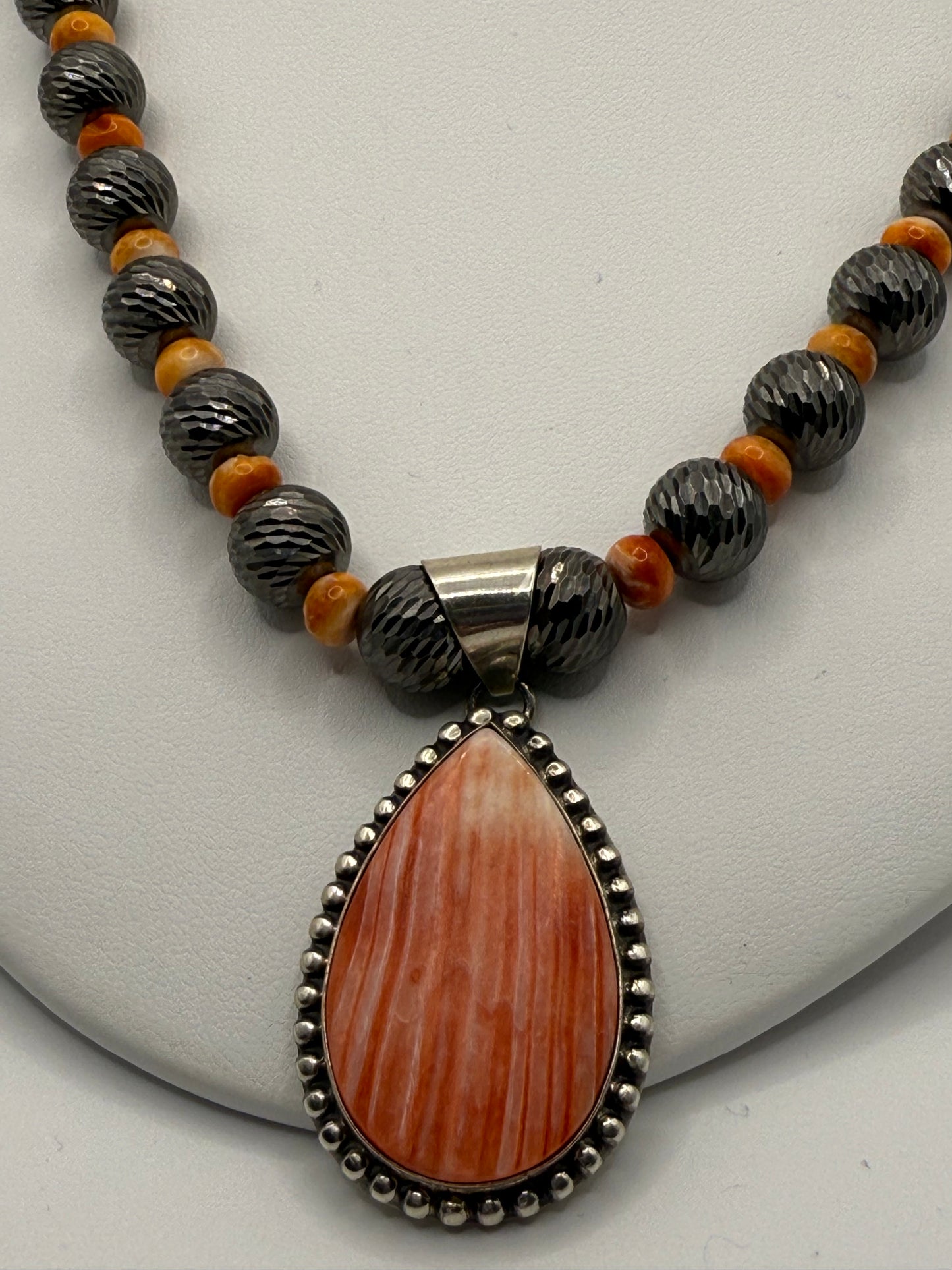 Spiny Oyster and Sterling Silver Necklace