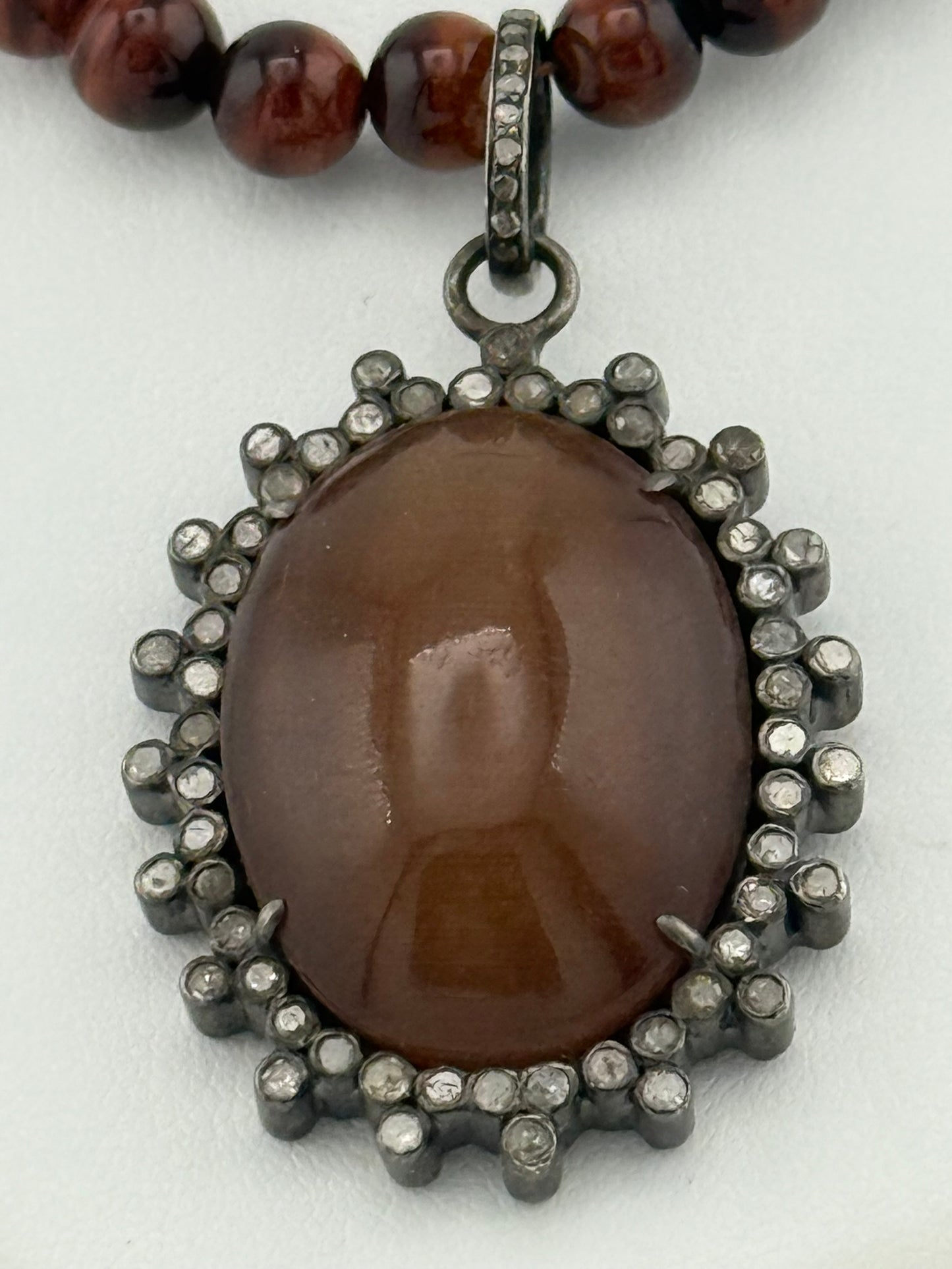 Chalcedony, Diamond & Tiger's Eye Necklace