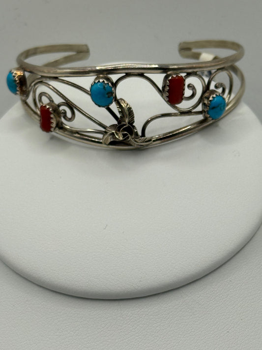 Turquoise, Red Coral Bangle