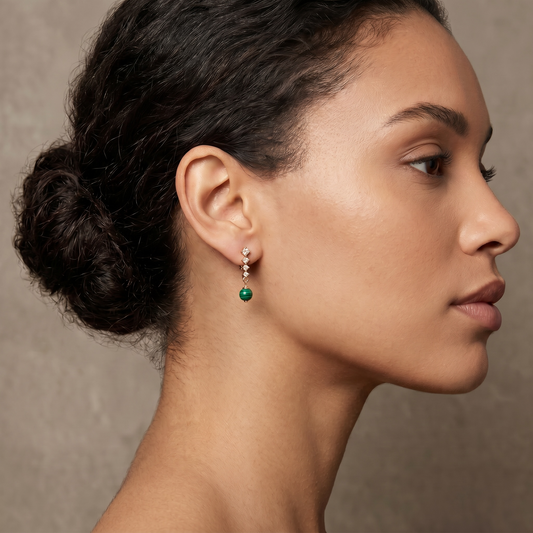 Delicate Malachite and Cubic Zirconia Earrings