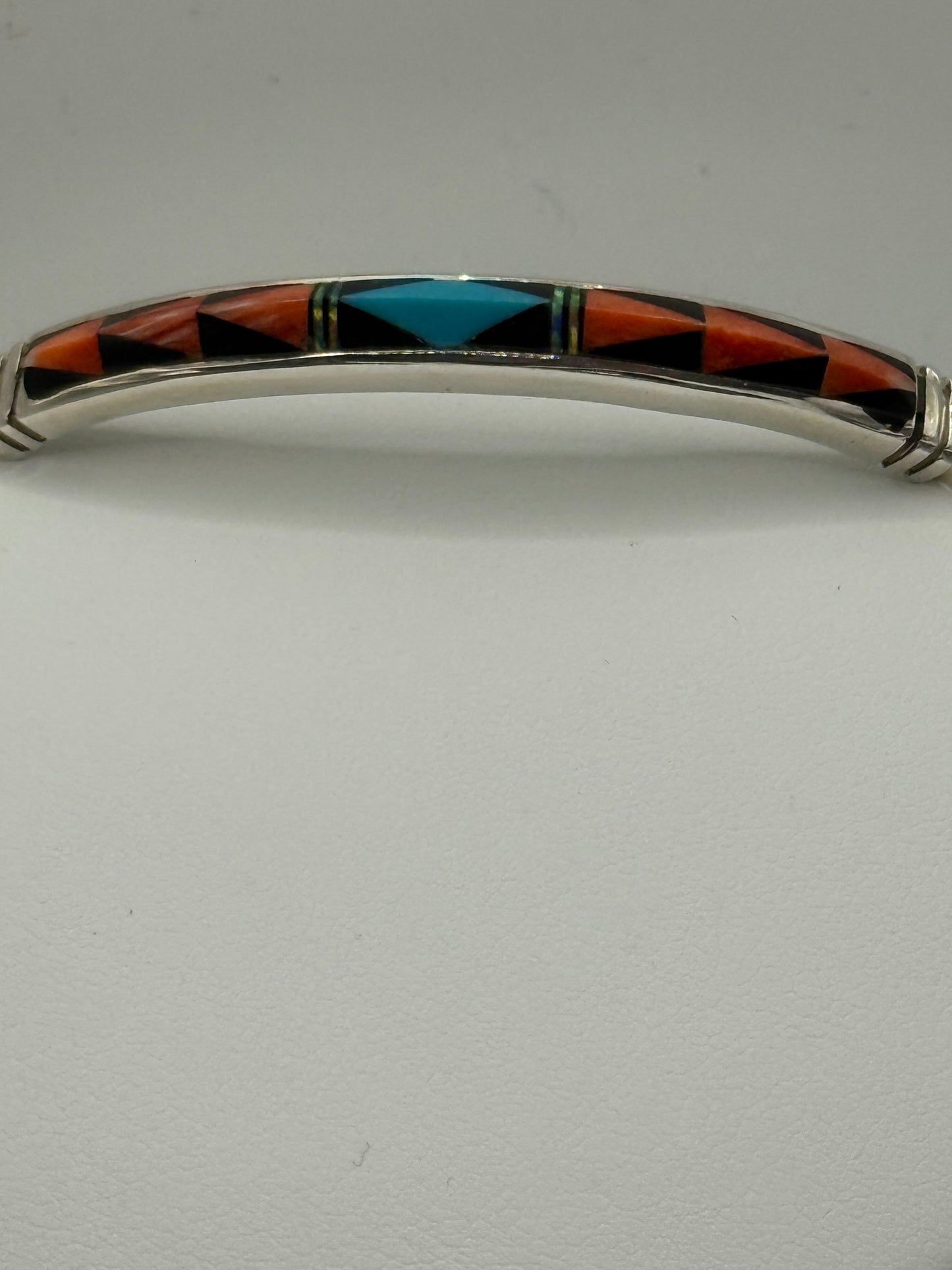 Red Coral Black Jet and Turquoise Inlaid Bangle