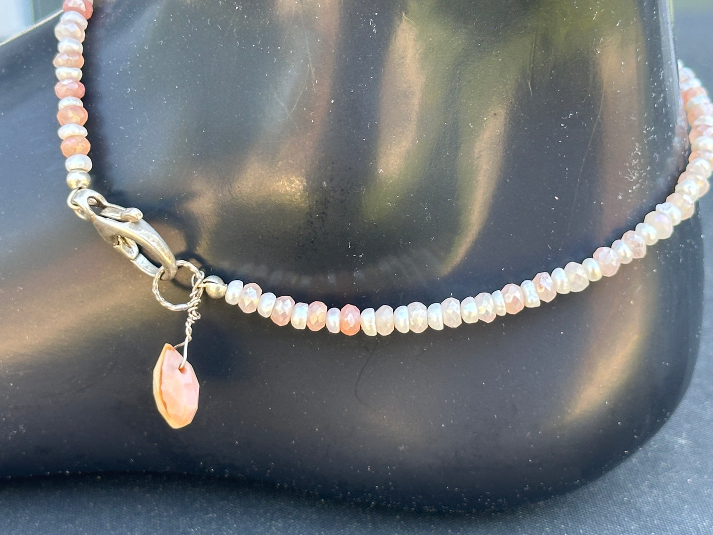 Peach Moonstone & Pearl Anklet