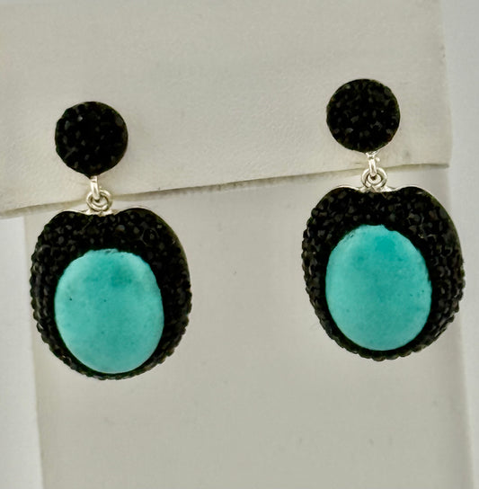 Turquoise and Black Crystal Earrings