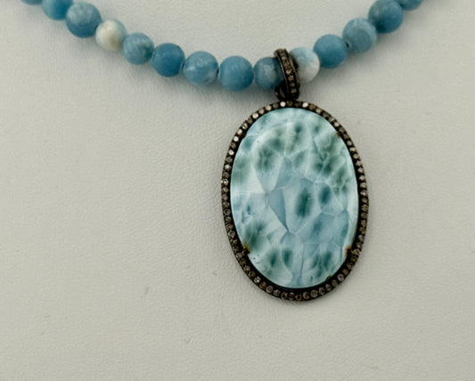 Larimar and diamond necklace