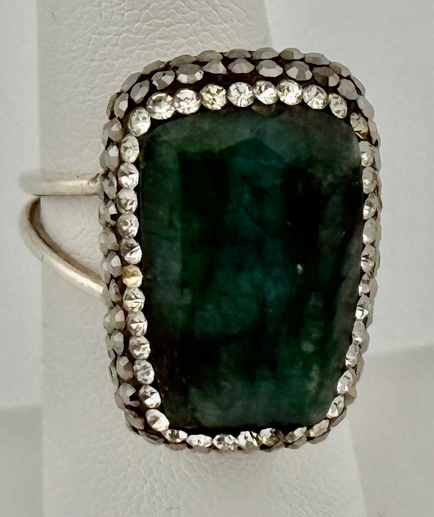 Emerald and Marcasite Adjustable Ring