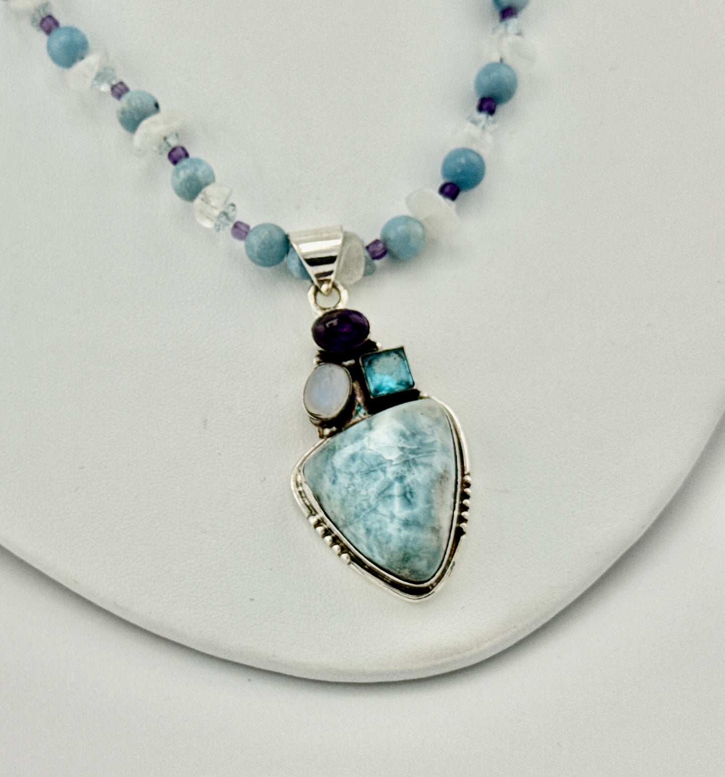 Larimar Moonstone Amethyst & Blue Topaz Necklace