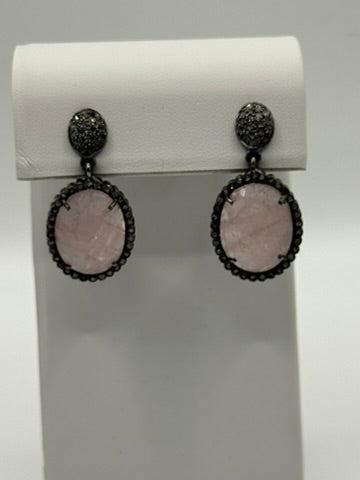Rose Quartz and Diamond Earrings