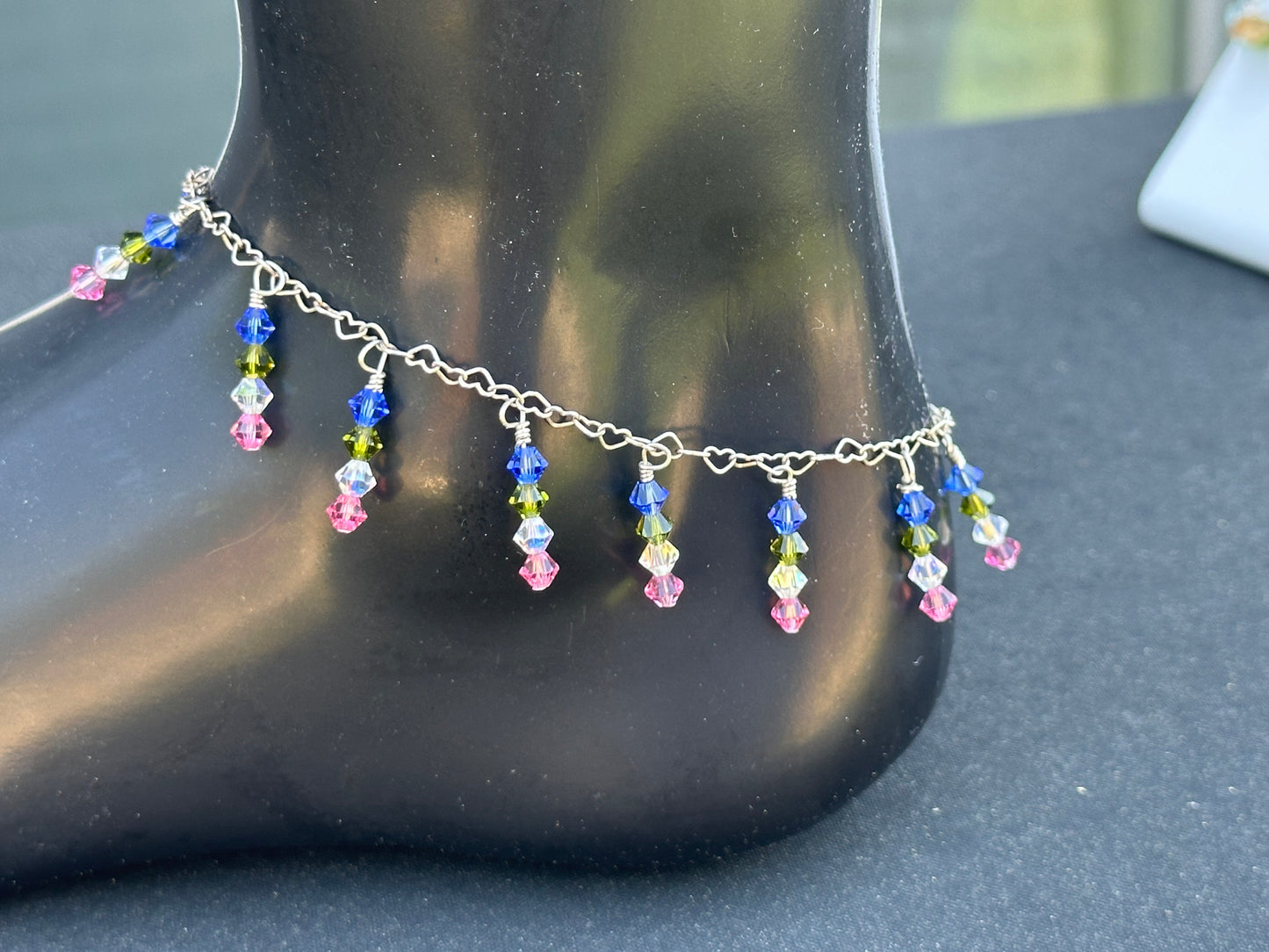 Swarovski Crystal and Heart Chain Anklet