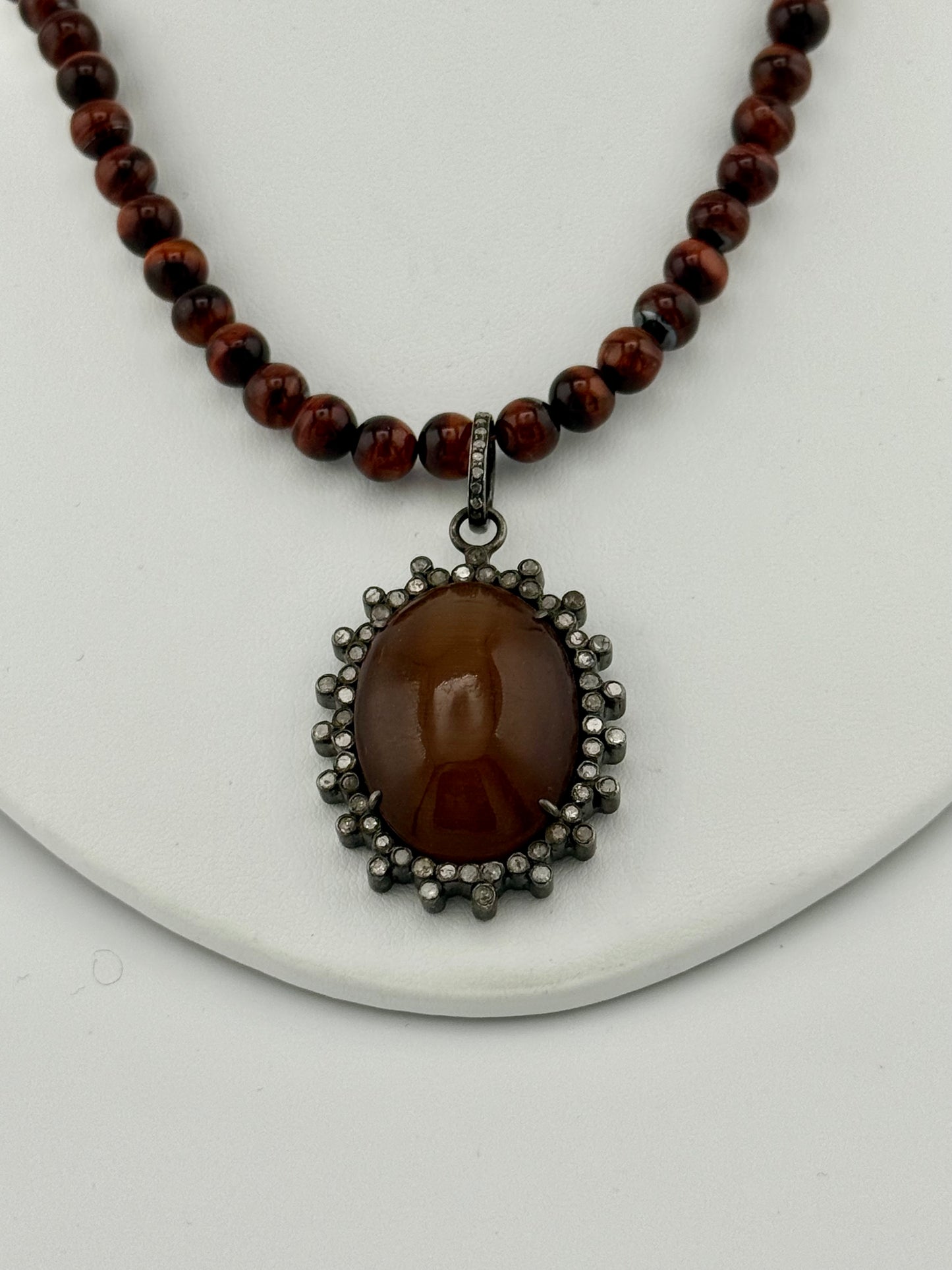 Chalcedony, Diamond & Tiger's Eye Necklace