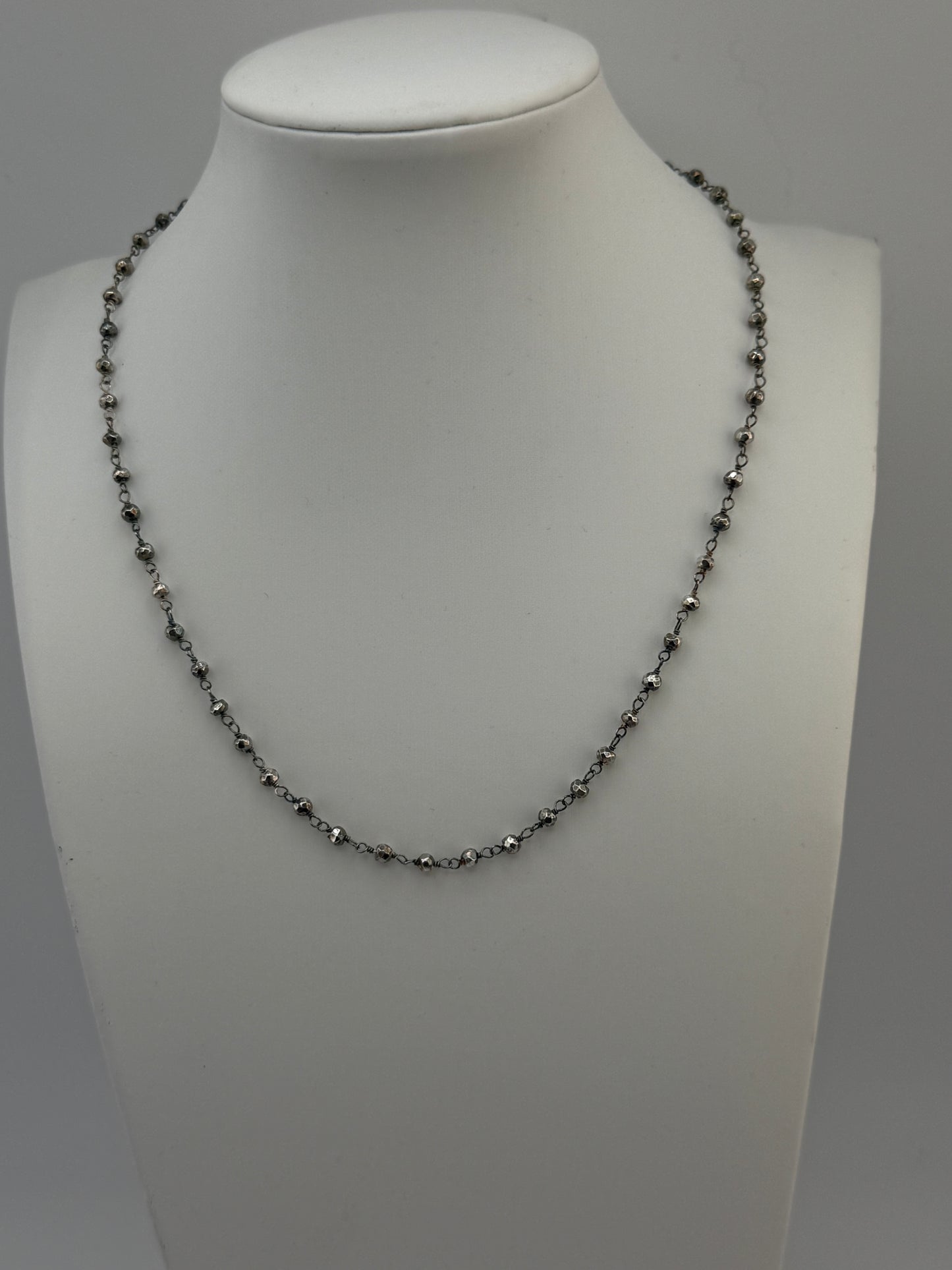 Quartz and Oxidized Sterling Silver Chain Necklace 16"