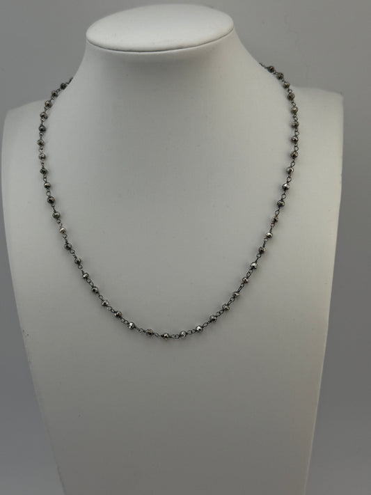 Quartz and Oxidized Sterling Silver Chain Necklace 16"