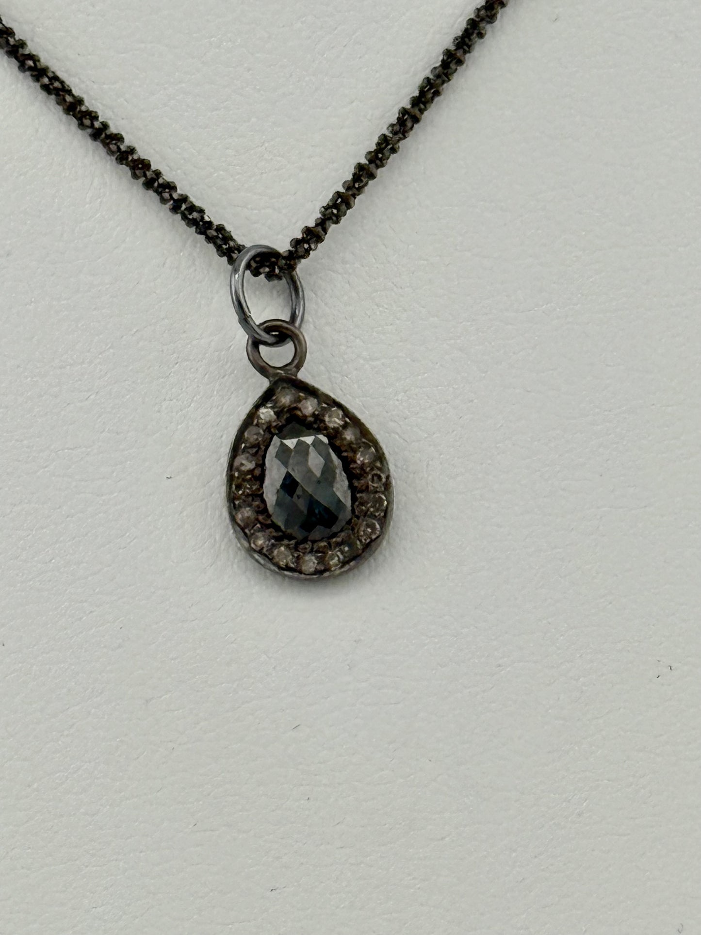 Tiny raw blue diamond necklace