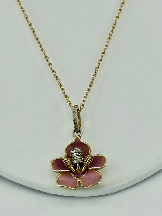 Enamel Diamond Flower Necklace