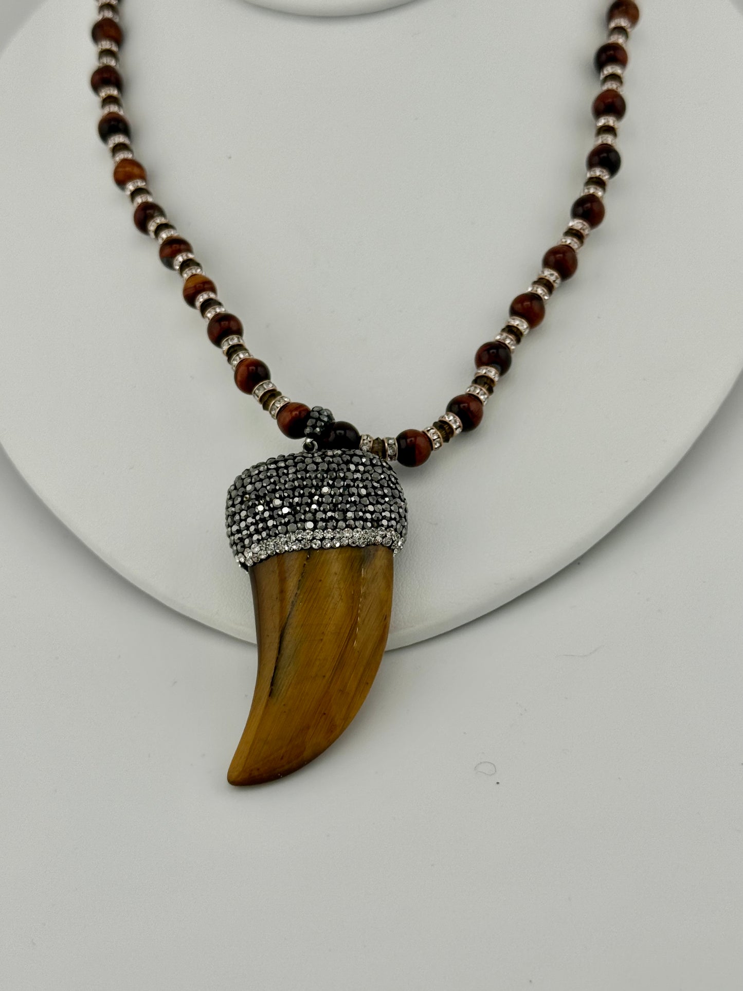 Tigers Eye, Swarovski Crystal, Quartz Necklace