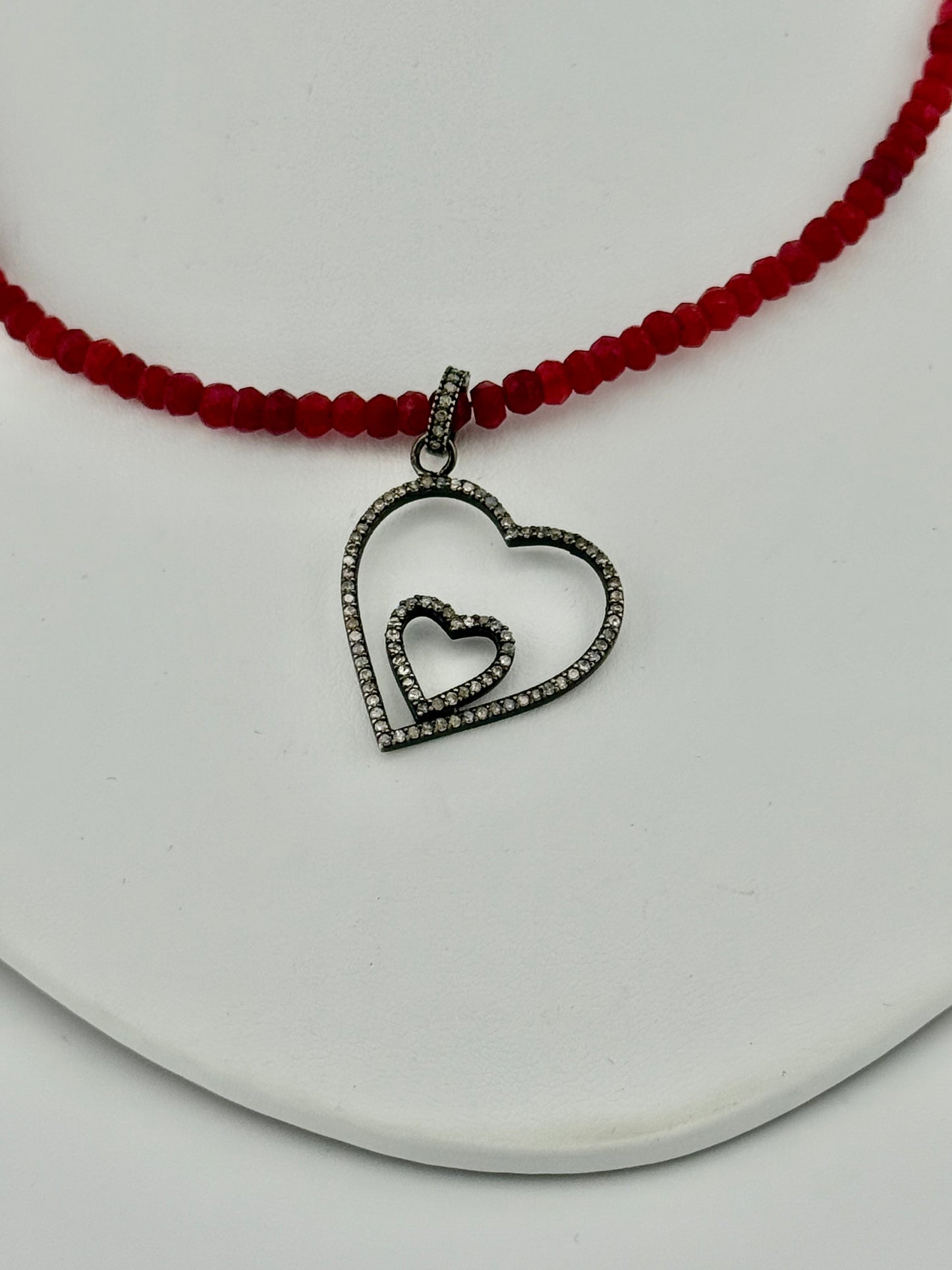 Ruby and Double Heart Necklace