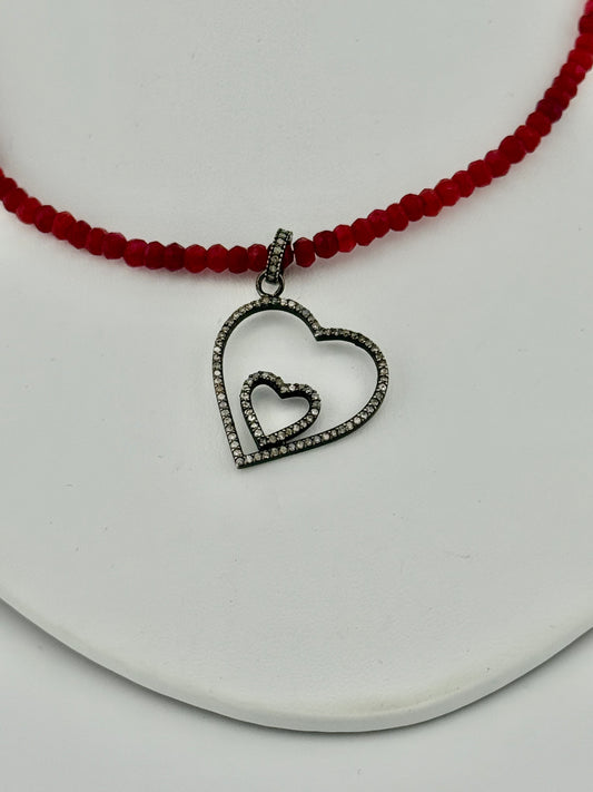 Ruby and Double Heart Necklace