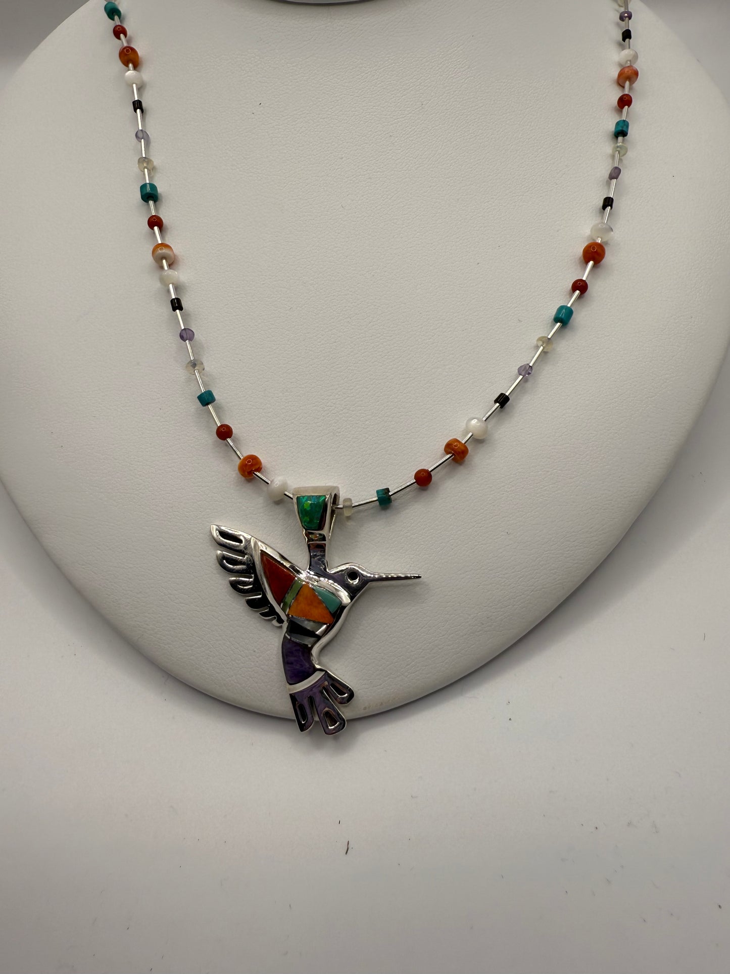 Multi stone Hummingbird Necklace