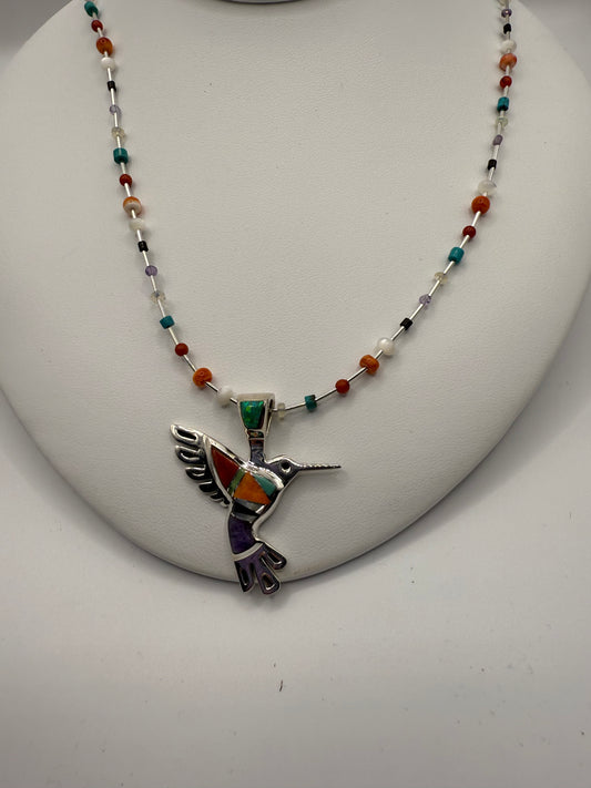 Multi stone Hummingbird Necklace