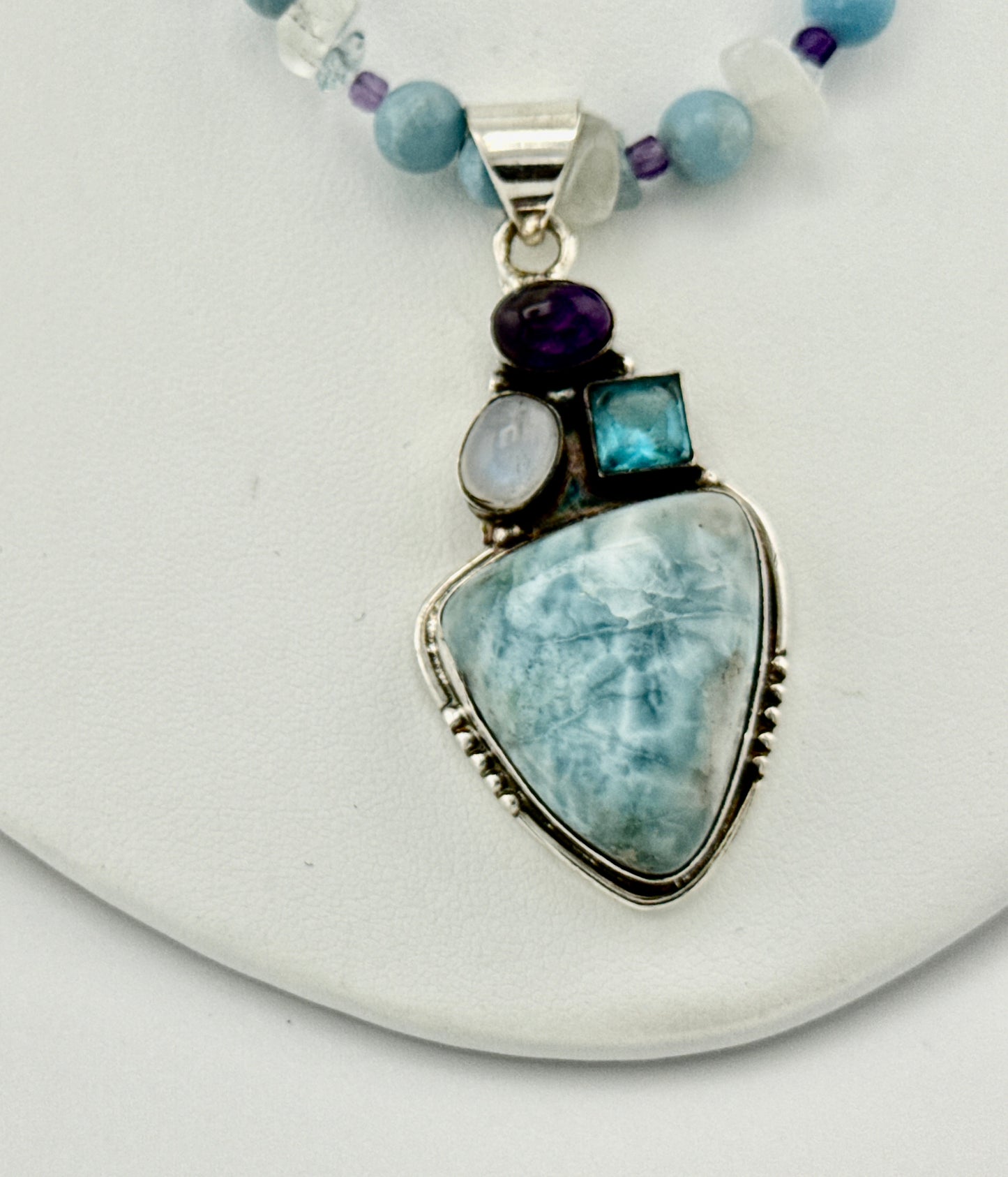 Larimar Moonstone Amethyst & Blue Topaz Necklace
