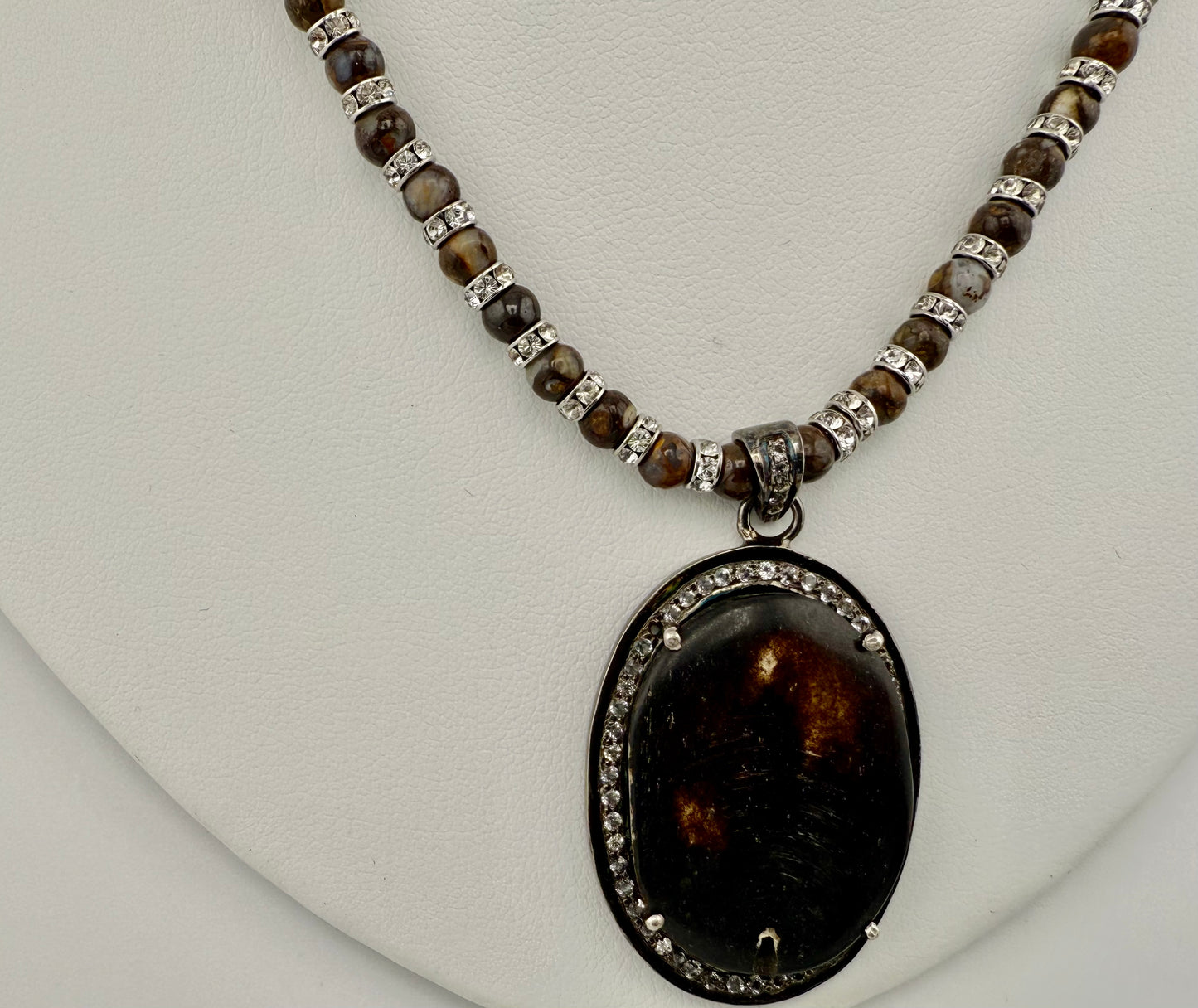 Quartz White Topaz Lace Opal & Swarovski Crystal Necklace
