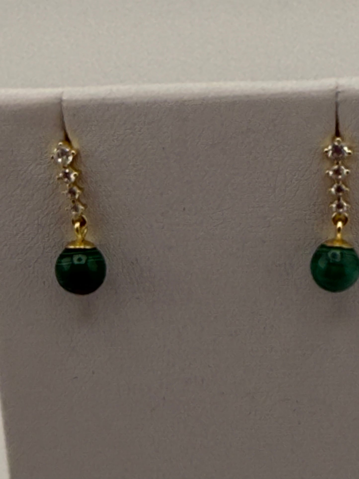 Delicate Malachite and Cubic Zirconia Earrings