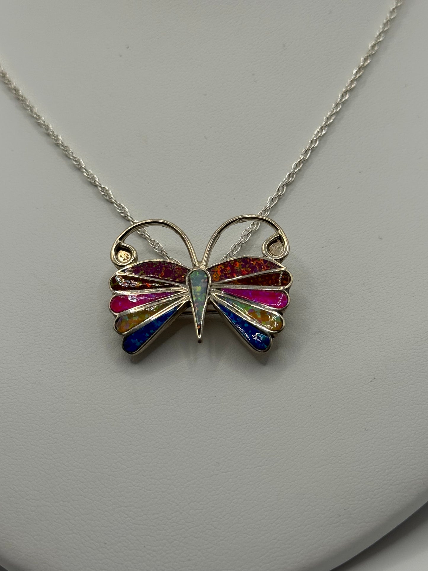 Multi Opal Stone Butterfly Necklace and Pin